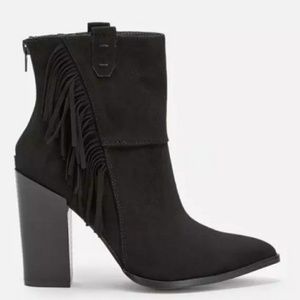 JustFab Suede Black Fringe Ankle Booties